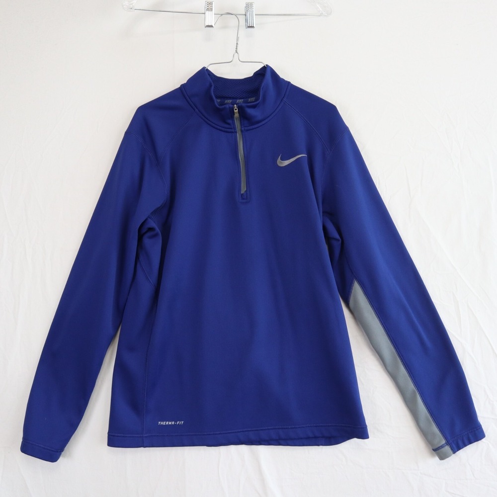 Nike 1/4 Zip Pullover Mens Medium Therma-Fit Mock Neck Fleece Blue Long Sleeve‎